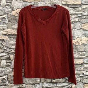 #34 Carol Rose Maroon Wine Red V-Neck Knit Sweater Blouse Top Women’s Medium